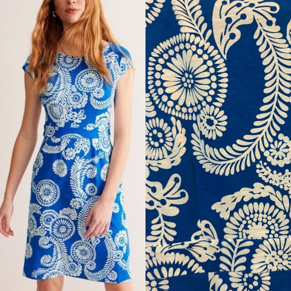 NWOT BODEN Florrie Jersey Dress Size 10L Indigo Bunting Abstract Floral